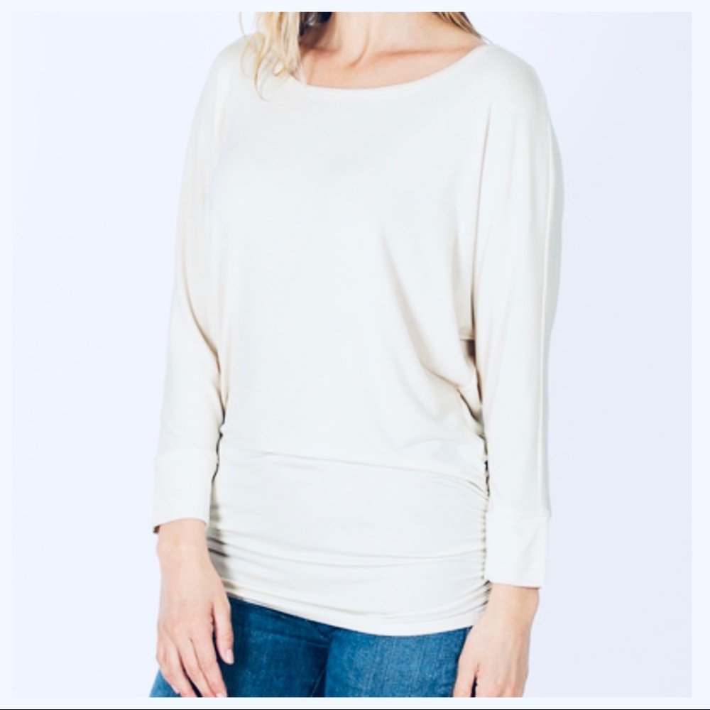 CREAM DOLMAN BOATNECK 3/4 SLEEVES TUNIC TOP - Picture 4 of 11
